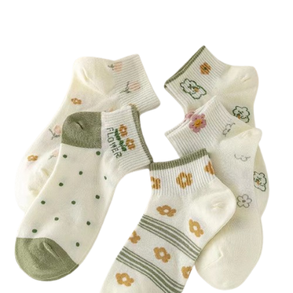 Lovito Women Flowers Socks LNA34082 (Multi-Color/White/Pink/Green/Yellow)