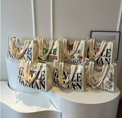 Korean New Fashion Gentlewoman Designer Tote Bag Canvas Shoulder Bags Simple With Zipper #3391