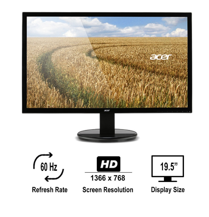 Acer K202HQL Abi 19.5" HD 1366 x 768 TN Technology 5ms 60Hz Tilt VESA Compatible LCD Monitor