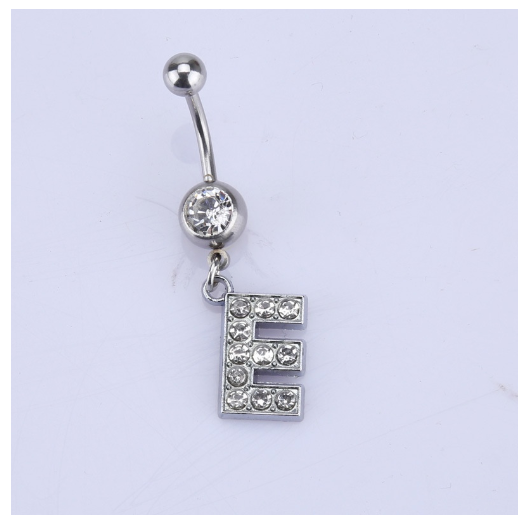 26 Letter A To Z Style Charm Stainless Steel Body Piercing JewelryCrystal Rhinestone Navel Belly Button Ring E