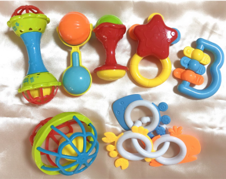 7pcs/set Infant Rattle Bite Teether Non Toxic Plastic Colorful Rattles Hand Jingle Bells Toys
