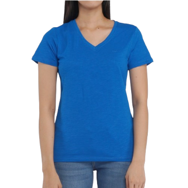 RRJ Basic Tees for Ladies Regular Fitting Shirt CVC Jersey Fabric Trendy fashion 117872-U (Blue)