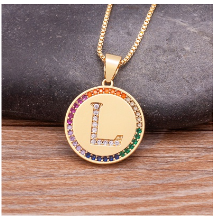 New Arrival Luxury A-Z Initial 26 Letters Pendant Charm Chain Necklaces High Quality Zircon Rainbow Jewelry L