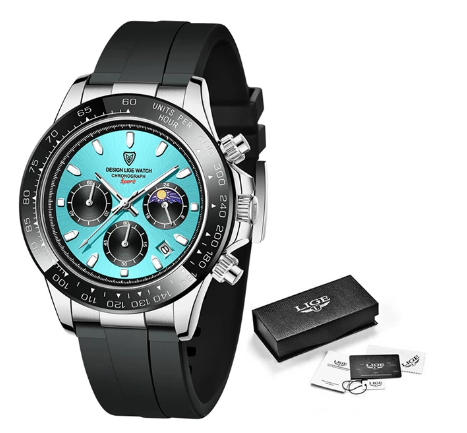LIGE Original Brand Relo Men Big Dial Quartz Watch Luminous Waterproof Fashion Sport Chronograph Date WristWatches  SILVER BLUE