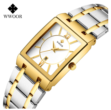 Wwoor Men Watches Waterproof Quartz Gold Watch Stainless Steel Strap Wristwatch Business 8858 002