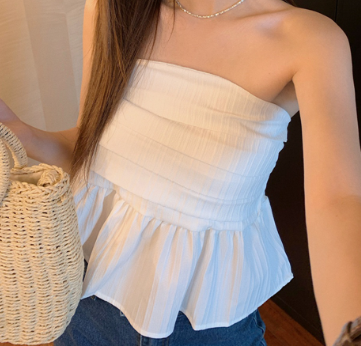 Lovito Casual Plain Ruffle Hem Sleeveless Tops for Women LNA14002 White