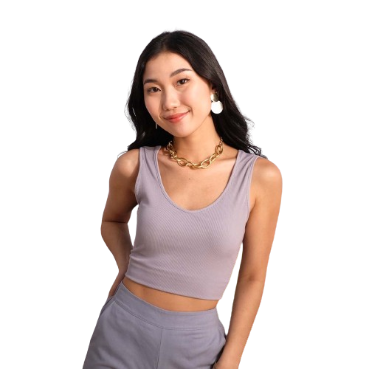 Inspi Chic Trendy Curve V-Neck Tank For Women Korean Sleeveless Shirt Summer Beach Outfit (Silver Blue)