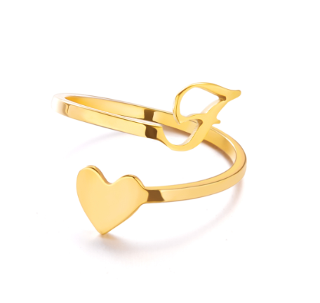 Gold Stainless Steel A-Z Rings Initial Letters Heart Rings Women Fashion Non Fading Jewelry Adjustable F