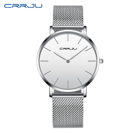 CRRJU Mens Watch Top Brand Ultra Thin Quartz Casual Stainless Steel Waterproof 2185X SILVER WHITE