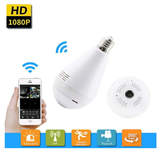 V380 Light Bulb Camera, COSULAN WiFi Floodlight Security Camera, 360 Degree Panoramic Surveillance Camera Lamp with Fisheye/Motion Detection/Night Vision/Cloud & SD Card Storage/Alert Events/C7