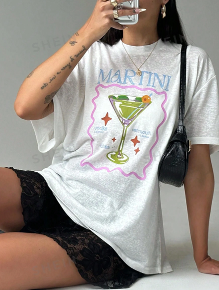 SHEIN EZwear Women's Simple Summer Letter Graphic Daily Short Sleeve T-Shirt