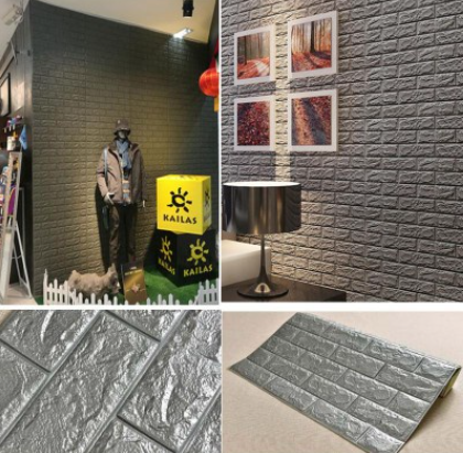 3D Foam Bricks DIY Home Decoration Self Adhesive Waterproof Silver Gray Color AM002 (70 x 77cm)