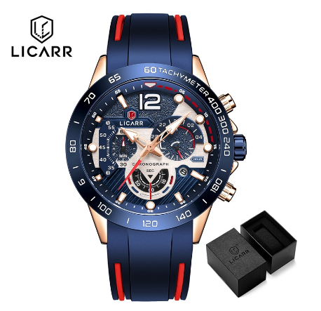 LICARR Brand Men Watch Original Fashion Sport Casual Chronograph Quartz Men's Watches Waterproof Luminous 9511 BLACK
