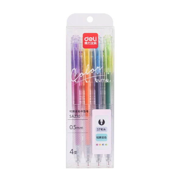 Deli SA230 Retractable Color Changing Gel Pen 0.5mm 4Pcs/Pack