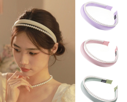 Korean Pearl Padded Headband Double Layer Beads Sponge Hair Band Woman Hair Accessories