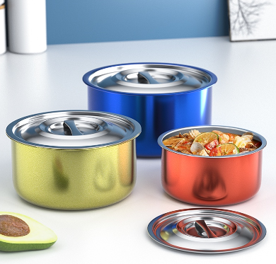 Nipiin 3pcs/set Thick stainless steel stock pot mixing bowl/salad bowls/food storage/saucer/plate