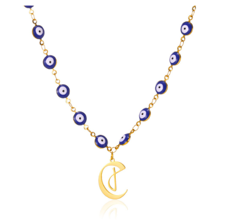 New Personalized Creativity Fashion Hip Hop Trend Plating 18k Gold Stainless Steel Devil's Eye Letter Necklace Initial Pendant
