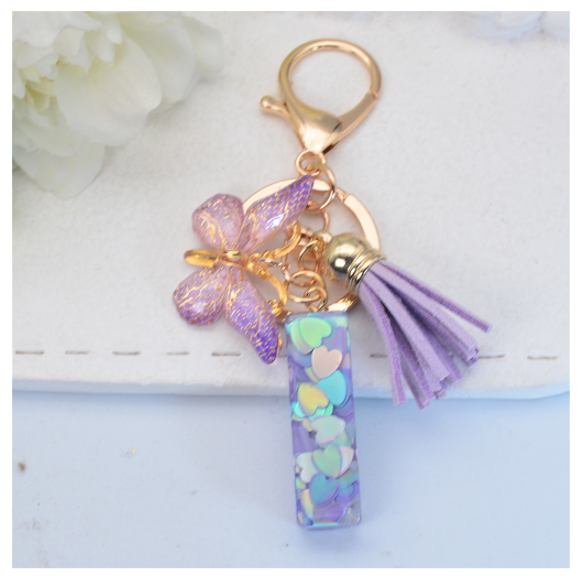 Sparkling 26 Letter Keychain With Butterfly Pendant Exquisite Heart Sequin Filled A-Z Initials Keyrings Bag Pendant Charms Gifts i