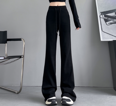 Lovito Women Casual Plain Drawstring Pants LNE33242 Dark Grey/Black