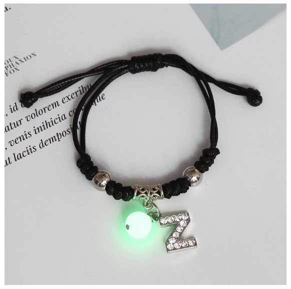 26 Letters Glow in the Dark Alphabet Initials Beaded Luminous Bracelet Women Men Birthday Gifts Z