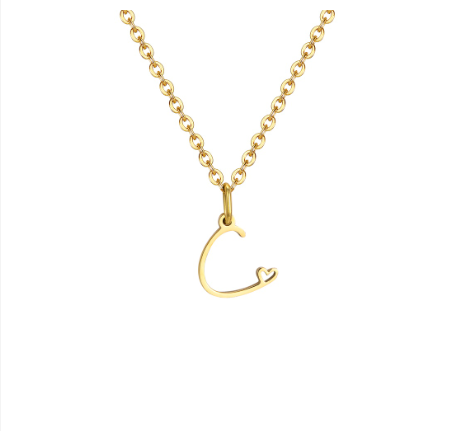 Vnox Initial with Hollow Heart Pendant Necklace,18K Gold Dainty Letter Choker Necklace Gift for Women Necklace Jewelry C