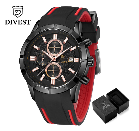 DIVEST Brand Men's Watches Business Fashion Casual Chronograph Quartz Men Watch Sport Waterproof Luminous 9015 BLACK ROSEGOLD