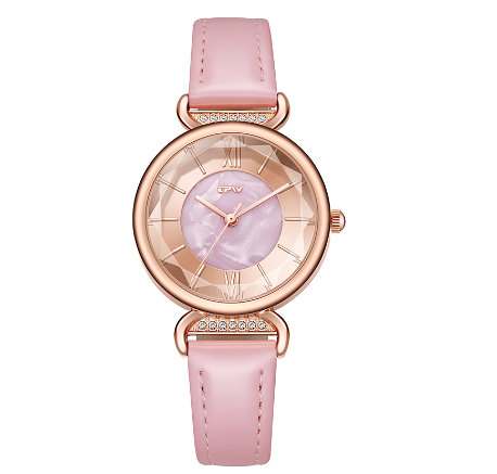 TPW Watch for Women Dial Gold Platde Case Quartz Watch PU Leather Strap Wristwatch PINK GOLD