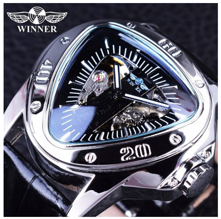 WINNER Classic Style Men watch Fashion Casual Automatic Mechanical Watch Top Brand hollowed out triangle large dial watch for men 6