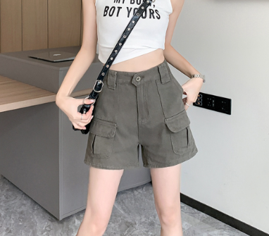 Lovito Women Casual Plain Pocket Shorts LNE29147 Army Green