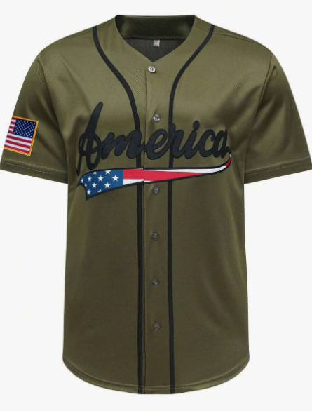 Men's Classic Green Baseball Shirt, Breathable Button Embroidered Training Sport T-Shirt Gym Clothes Men Basic T Shirt