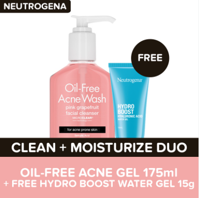 Neutrogena Oil-Free Acne Cleansing Gel 175ml + Free Hydro Boost Water Gel 15g