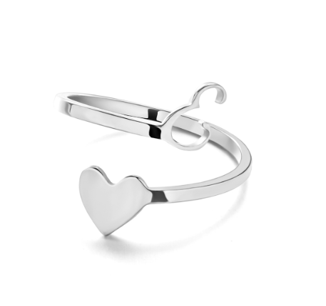 Silver Stainless Steel A-Z Rings Initial Letters Heart Rings Women Fashion Non Fading Jewelry Adjustable E