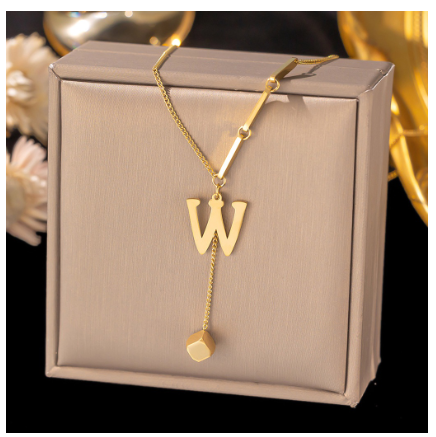 Vnox Letter Pendant Long Necklace for Women Girl,18K Gold Stainless Steel Hypoallergenic A-Z Initial Name Necklace Gift W