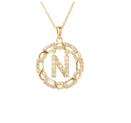 YH 18K Thai gold plated lnitials Pendant A-Z Letter Necklace For Women （3lengths Free Adjustment）N