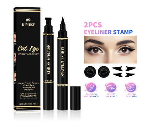 Kimuse 2 Pcs/Set Double Head 3 Colors Waterproof Eyeliner Pen Cat Eye Winged Cosmetic Seal Stamp Wings Beauty Kit