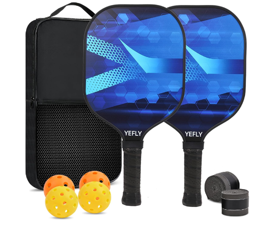 Blue Fiberglass Pickleball Paddles Set: 4 inch Small Handle with TPU Edge Guard, Lightweight PP Honeycomb core for More Flexibility，Best Game Gifts for Women and Youth