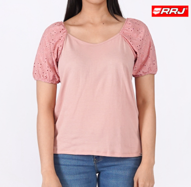 RRJ Basic Tees for Ladies Boxy Fitting Ribbed Fabric Trendy fashion Tees for Ladies 147843 Pink