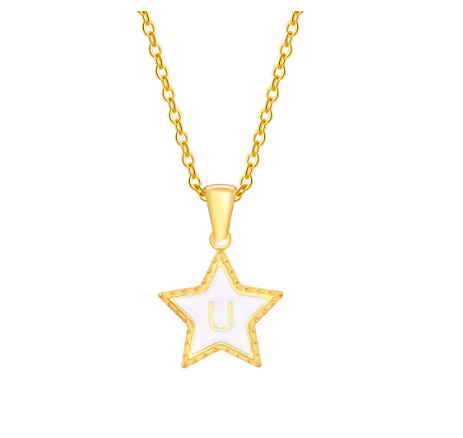 Vnox A-Z Letter Star Shope Pendant Necklace for Women,18K Gold Initial Stainlss Steel Jewelry Accessories Gift U