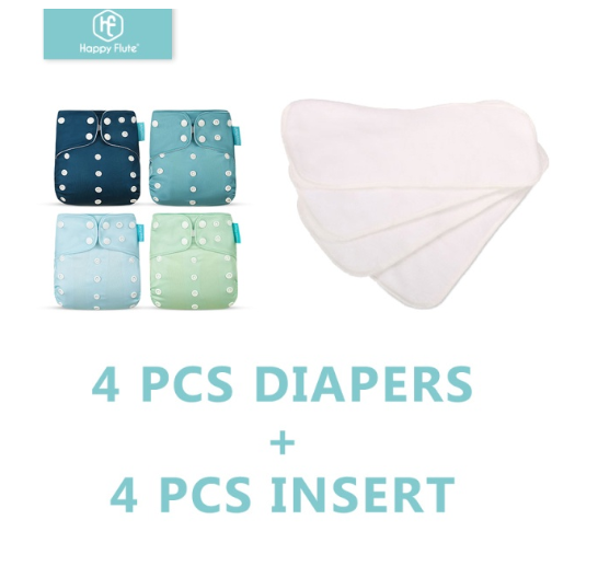 Happyflute 4Pcs Pocket Diapers Plus 4 Pcs Microfiber Insert Reusable Washable Ecological Cloth Diaper Fit 3 15kg Baby Set 31