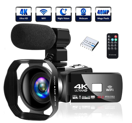 4K Video Camera for Vlogging , Ultra HD 18X Digital Zoom, Camcorder With External Microphone