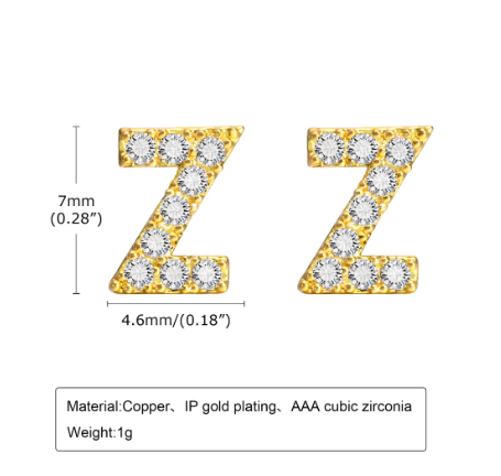 Vnox Gold Zircon Cubic Letter Stud Earrings,Initial Alphabet Small Hypoallergenic Earring One Pair Z