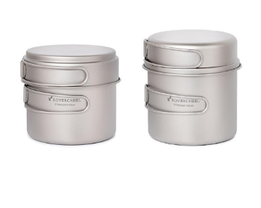 LT.D Ultralight Titanium Cookset Outdoor Camping Cookware Set 1100ml Pot and 350ml Fry Pan with Folding Handles