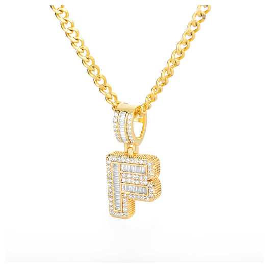 Trend Cubic 2020 Zirconia Letters A-Z Pendant Necklaces Iced Out Rock Candy Style Initial F