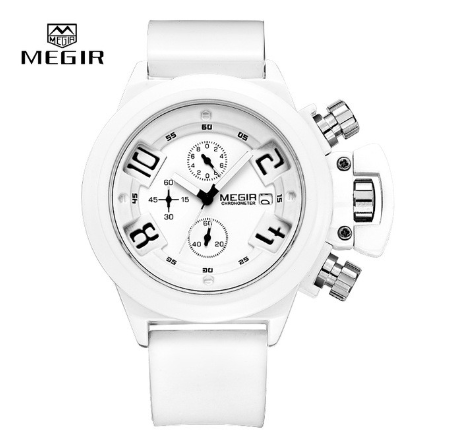 MEGIR 3D Engraved Dial Men's Sports Quartz Watches  MN2002 Black Silicone Waterproof Chronograph M1