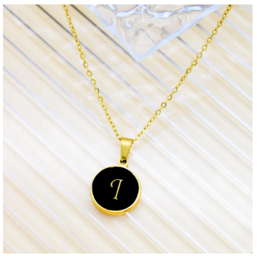 GnG Jewelry Letter A-Z Pendant Black Letter Cursive Design Stainless Steel Necklace For Fashion I