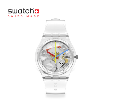 Swatch Gent Clearly Gent SO28K100 Transparent Plastic Strap Watch