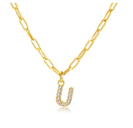 Vnox 18K Gold Initial Letter Necklace,Gold Letter Necklace,Initial Necklace U