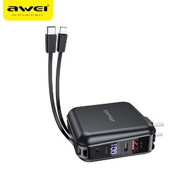 Awei P48K 15,000mAh Power Bank 4 in 1 Powerbank Stylish Multifunction LED Display Built in 2 Cable