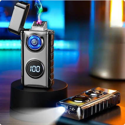 New Outdoor Lighting Dual Arc Digital Display Lighter Metal Windproof Type-C Fast Charging Rechargeable Cigarette Lighter5