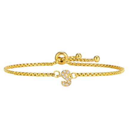 Vnox Handmade Initial Letter Bracelet,Gold Alphabet Charms Chain with Ball Clasp,Luxury Gifts for Women S